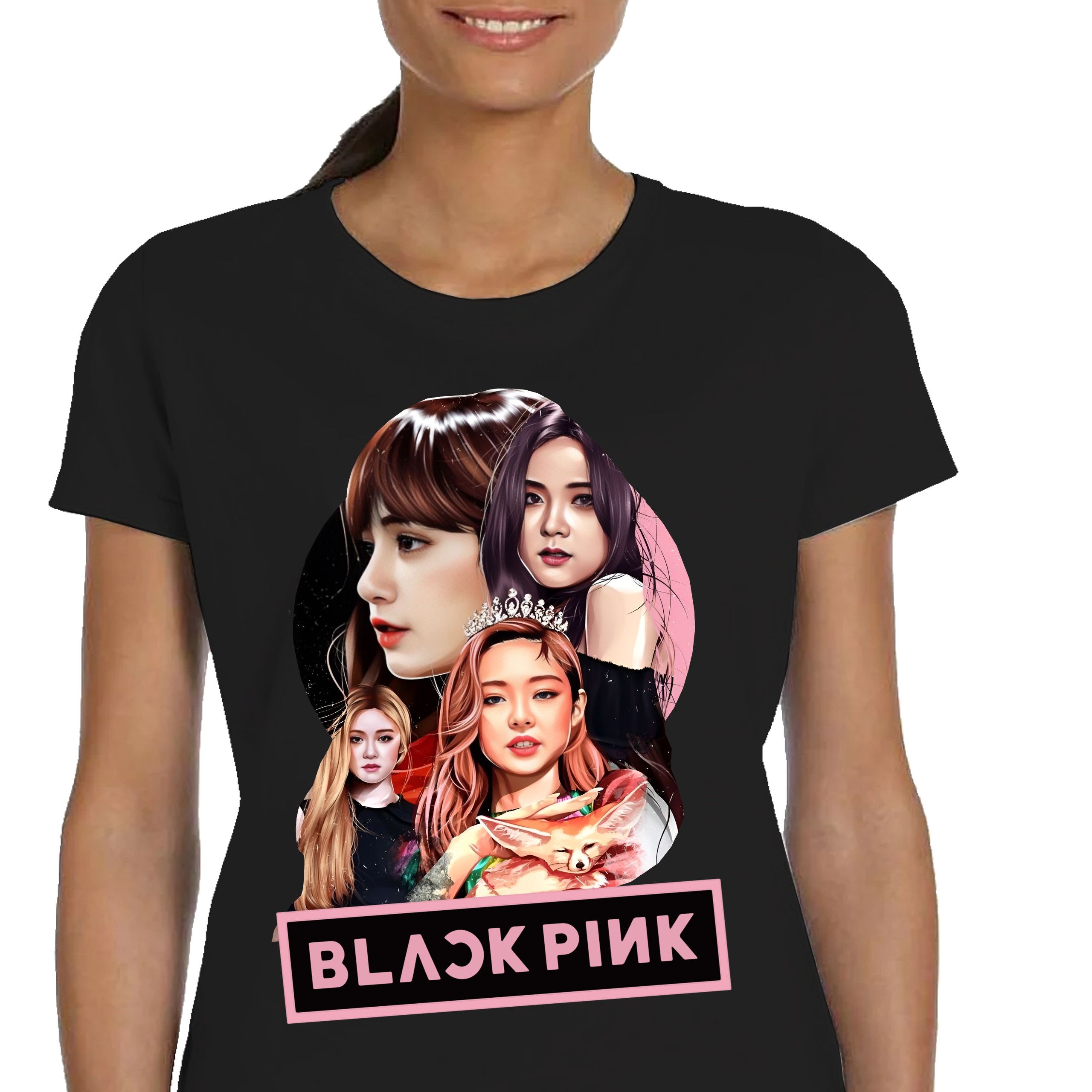 DAMSKA KOSZULKA CZARNA BLACKPINK KPOP Z NADRUKIEM ZESPÓŁ MUZYCZNY S P352