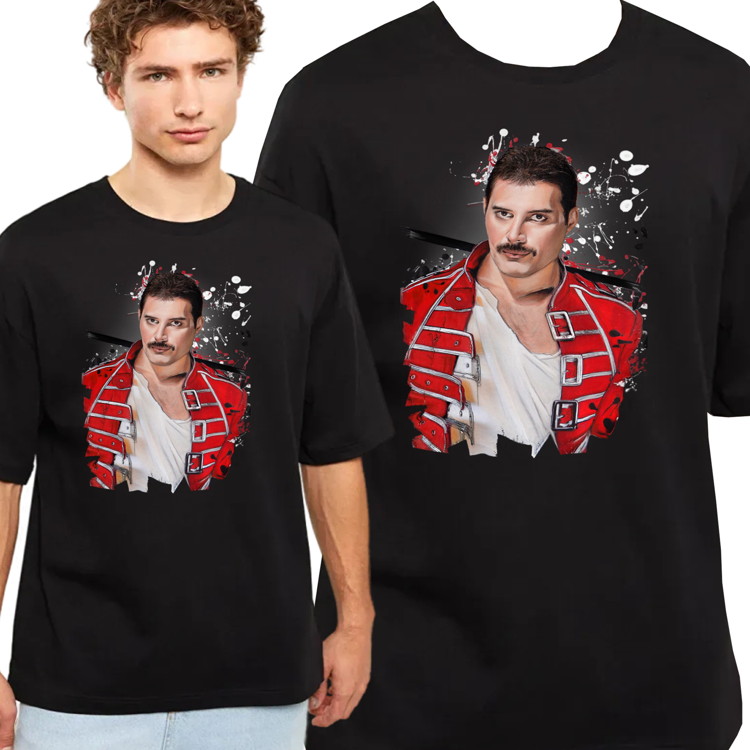 KOSZULKA FREDDIE MERCURY THE QUEEN PREZENT BAWEŁNA JAKOŚĆ 0870 S CZARNA