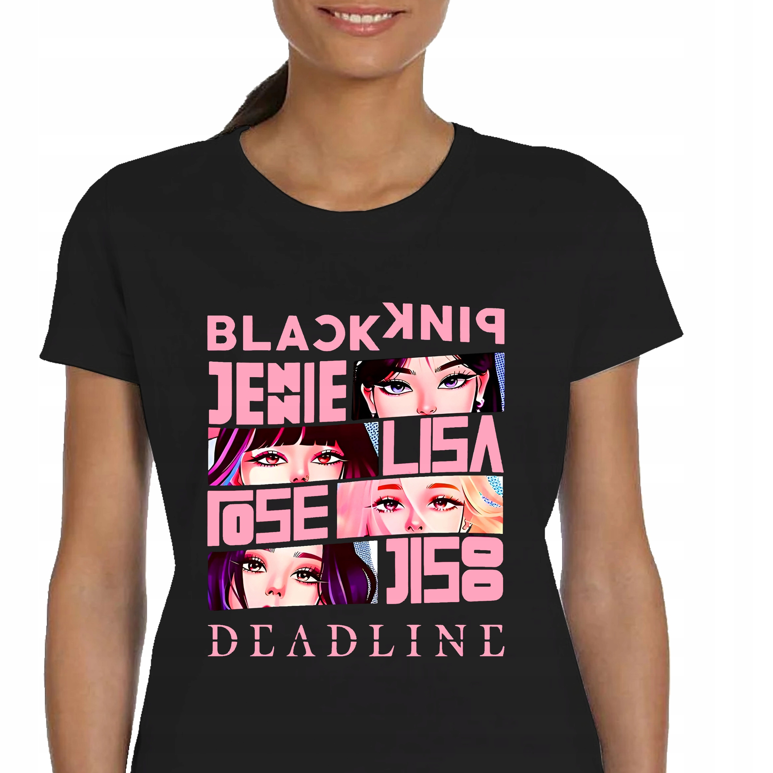 DAMSKA KOSZULKA CZARNA BLACKPINK KPOP Z NADRUKIEM ZESPÓŁ MUZYCZNY L P351