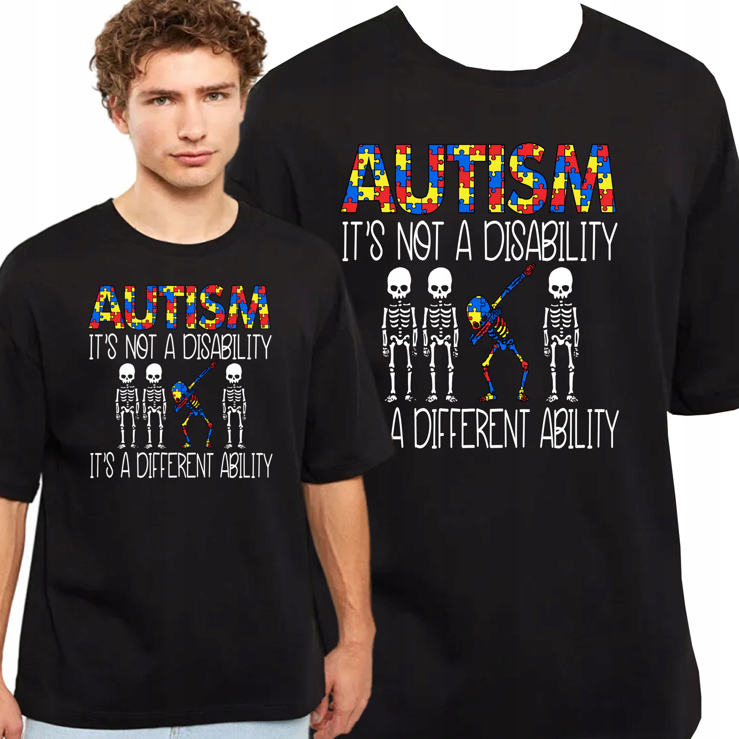 Koszulka Autism Skeleton Autyzm Szkielet Meme Jakość Prezent S 3387 CZARNA