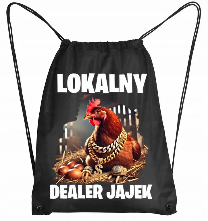 ŚMIESZNY PLECAK LOKALNY DEALER JAJEK PREZENT DLA HODOWCY KUR CZARNY 3450