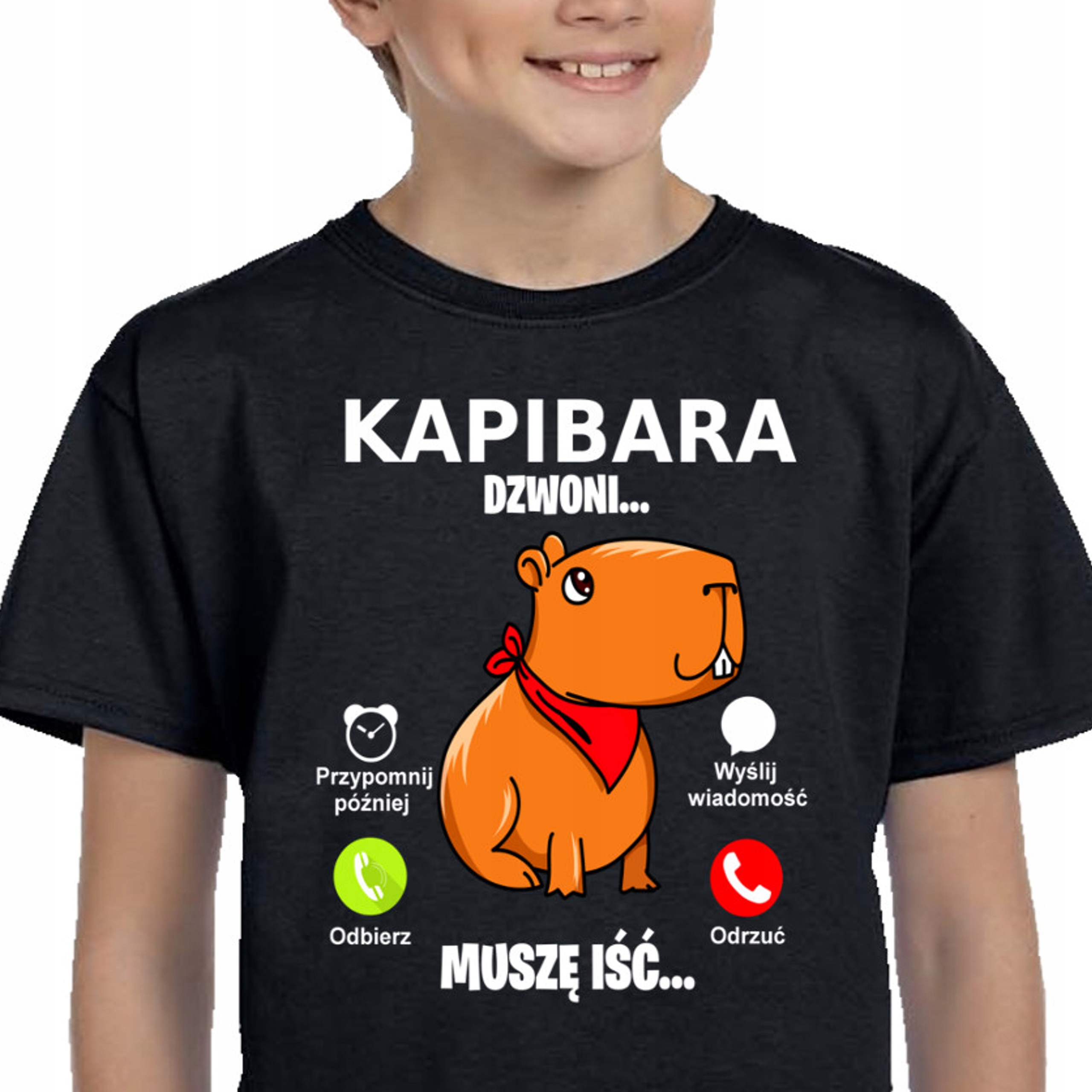 ŚMIESZNA KOSZULKA KAPIBARA DZWONI 152 3283 CZARNA
