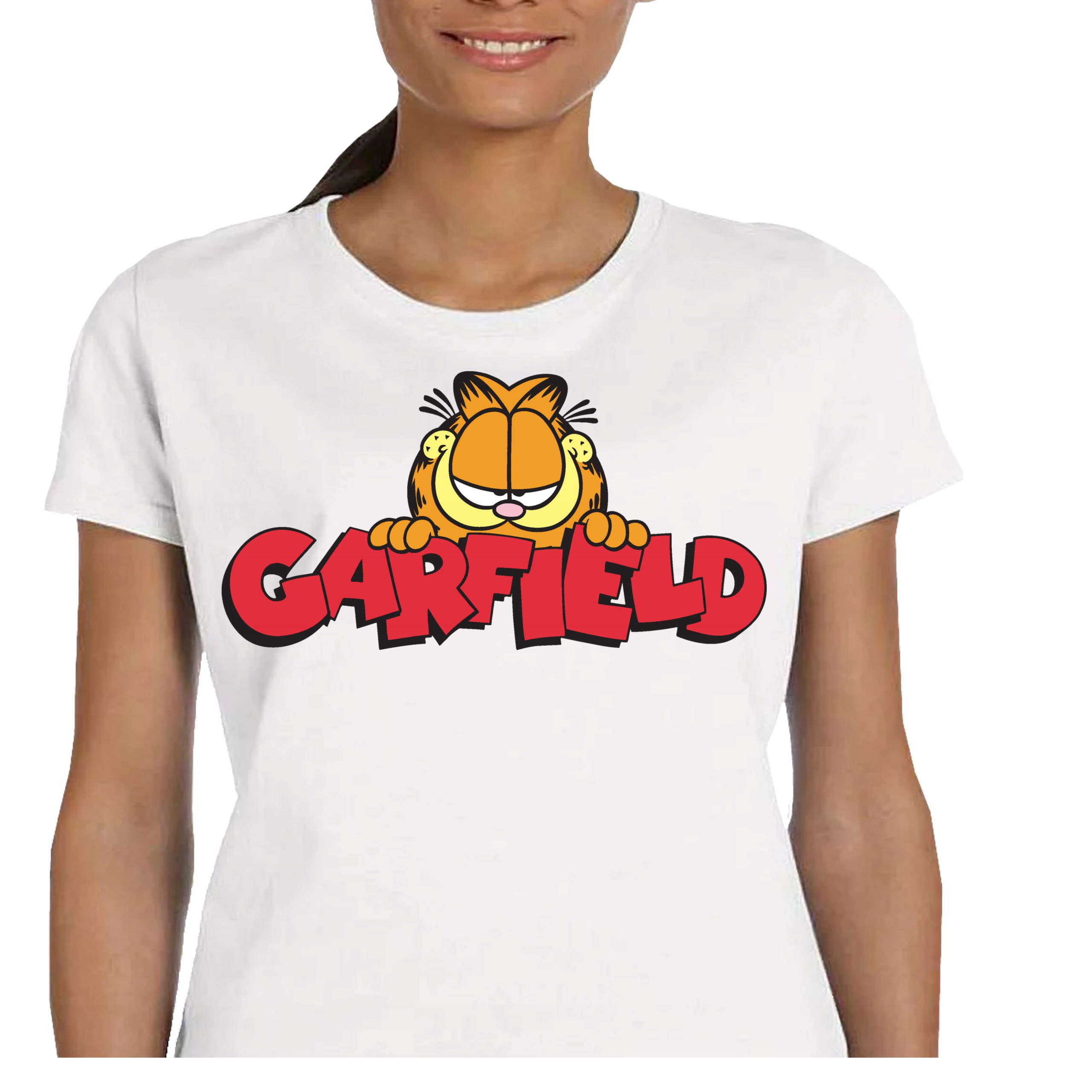 DAMSKA KOSZULKA GARFIELD ŚMIESZNA KOT BAJKA BAWEŁNA PREZENT P036 S