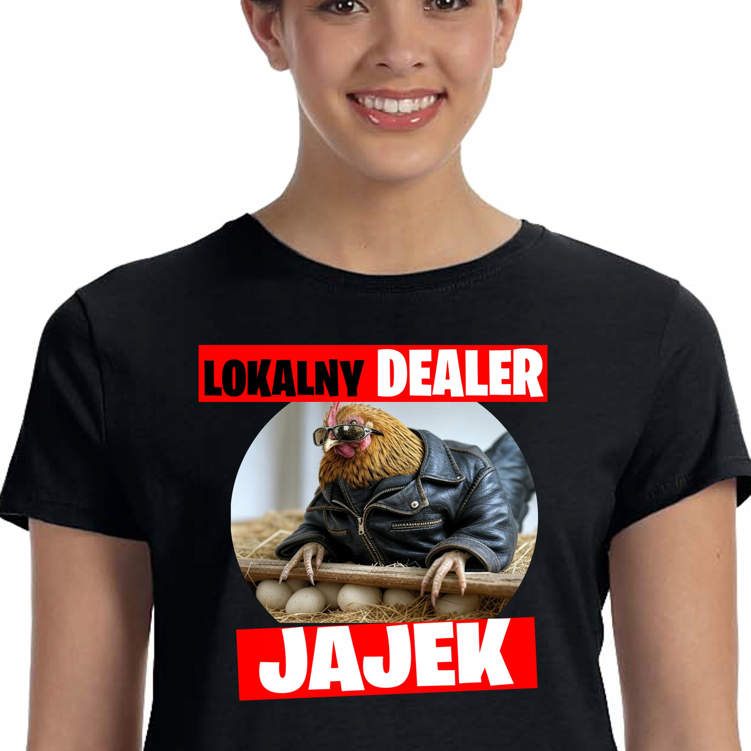 ŚMIESZNA KOSZULKA LOKALNY DEALER JAJEK DLA HODOWCY KUR XXL 3449 CZARNA