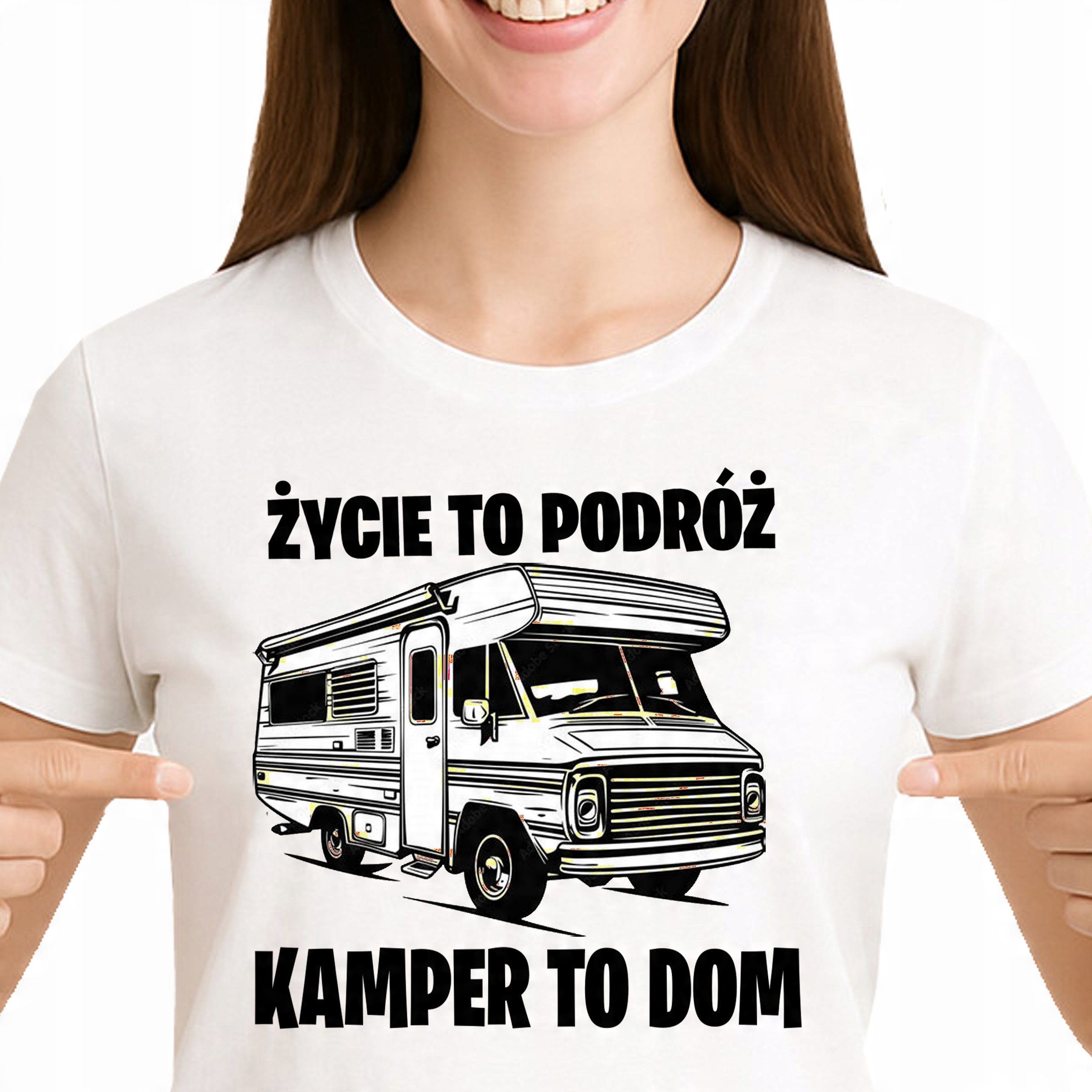 KOSZULKA DAMSKA ŻYCIE TO PODRÓŻ KAMPER TO DOM CAMPER CAMPING S 3454