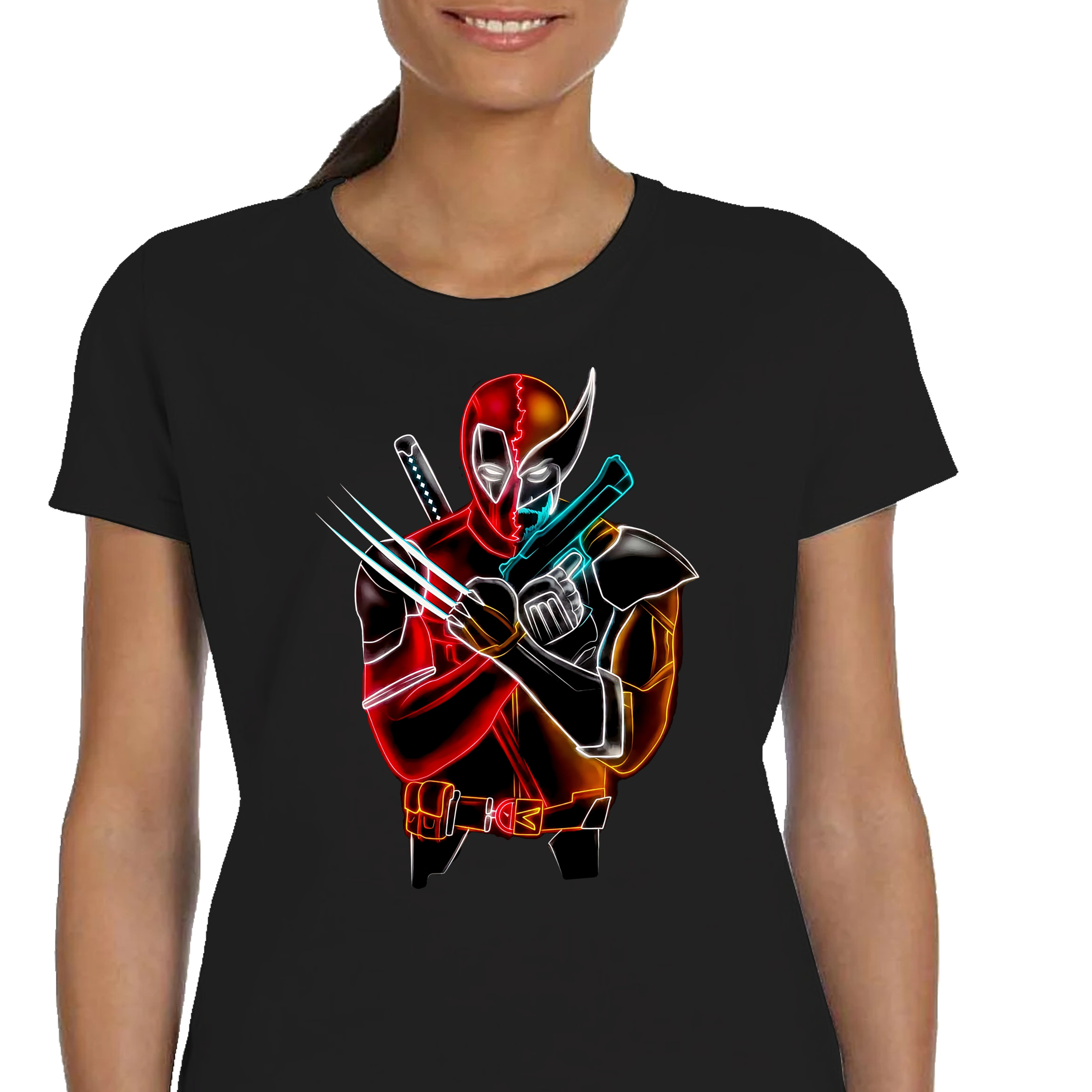 DAMSKA KOSZULKA DEADPOOL WOLVERINE LOGAN X-MEN MARVEL CZARNA P195 M
