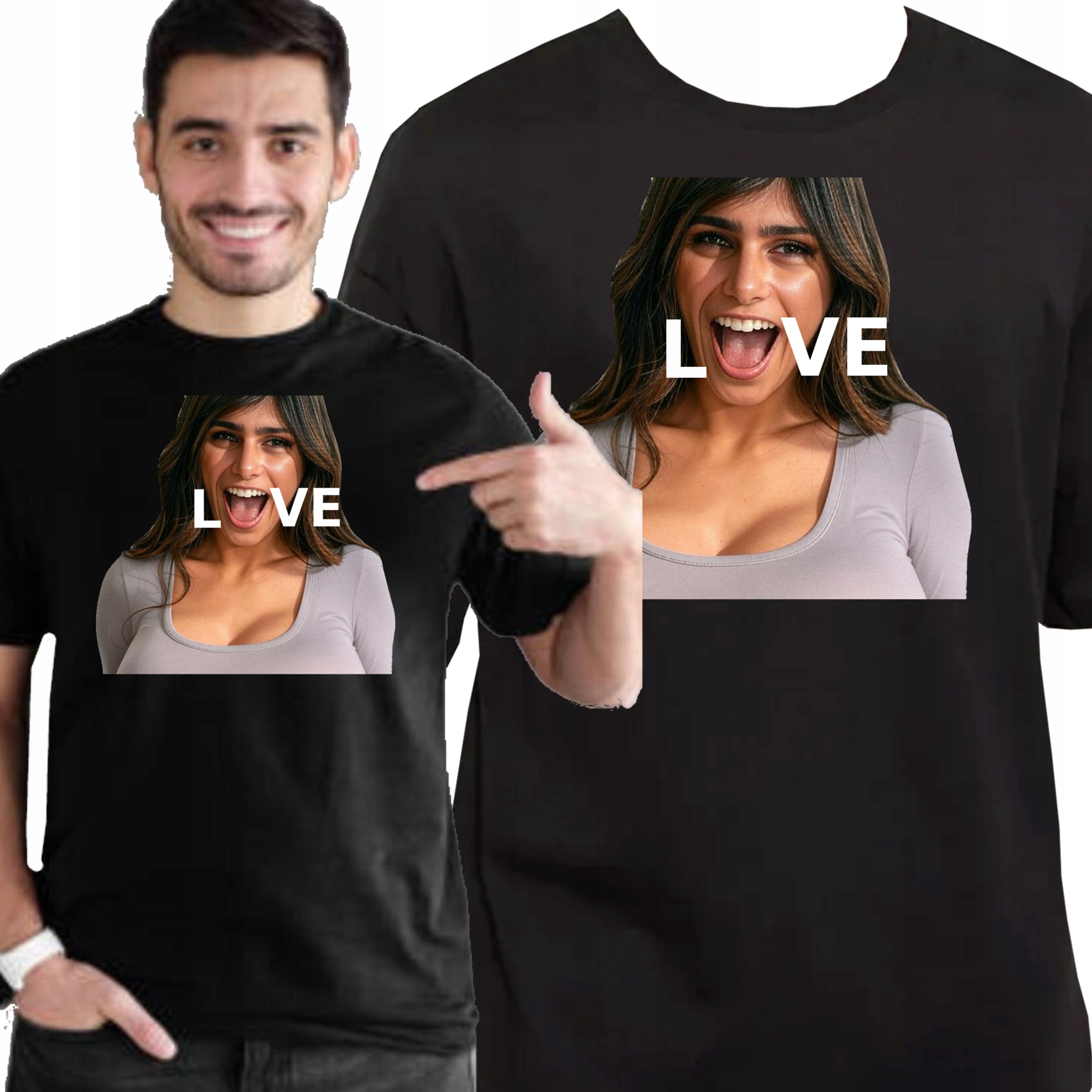 ŚMIESZNA KOSZULKA Z NADRUKIEM MIA KHALIFA LOVE PREZENT S 3445 CZARNA