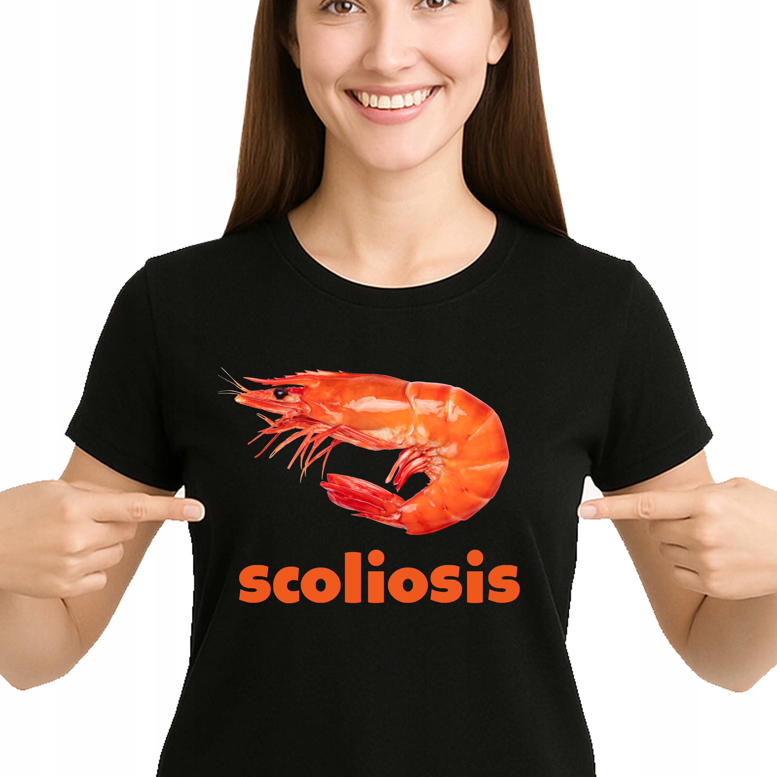 ŚMIESZNA KOSZULKA SCOLIOSIS DAMSKA KREWETKA MEM HUMOR M 3518 CZARNA