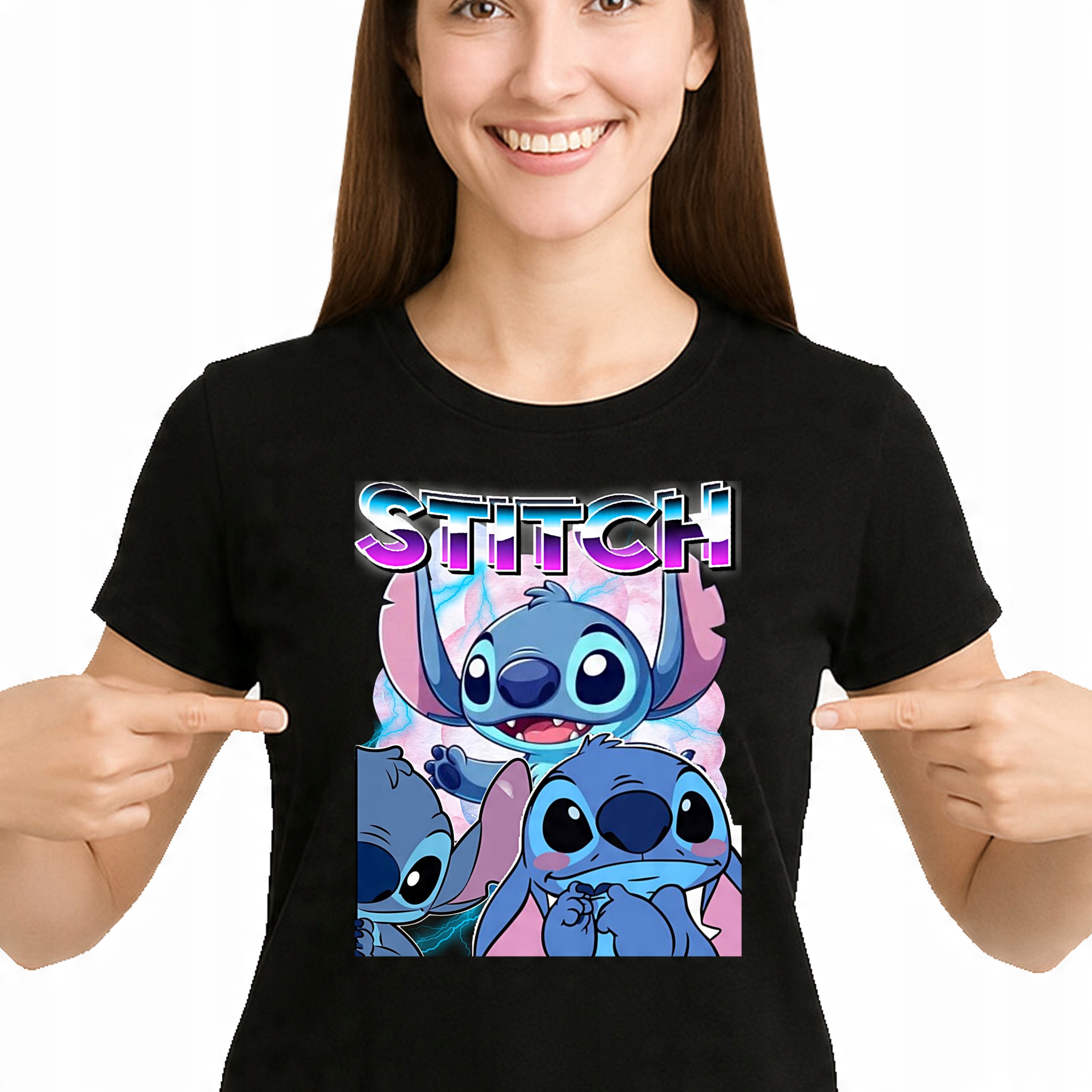 STITCH KOSZULKA DAMSKA LILO I STITCH PREMIUM NADRUK 3493 XL bootleg CZARNA