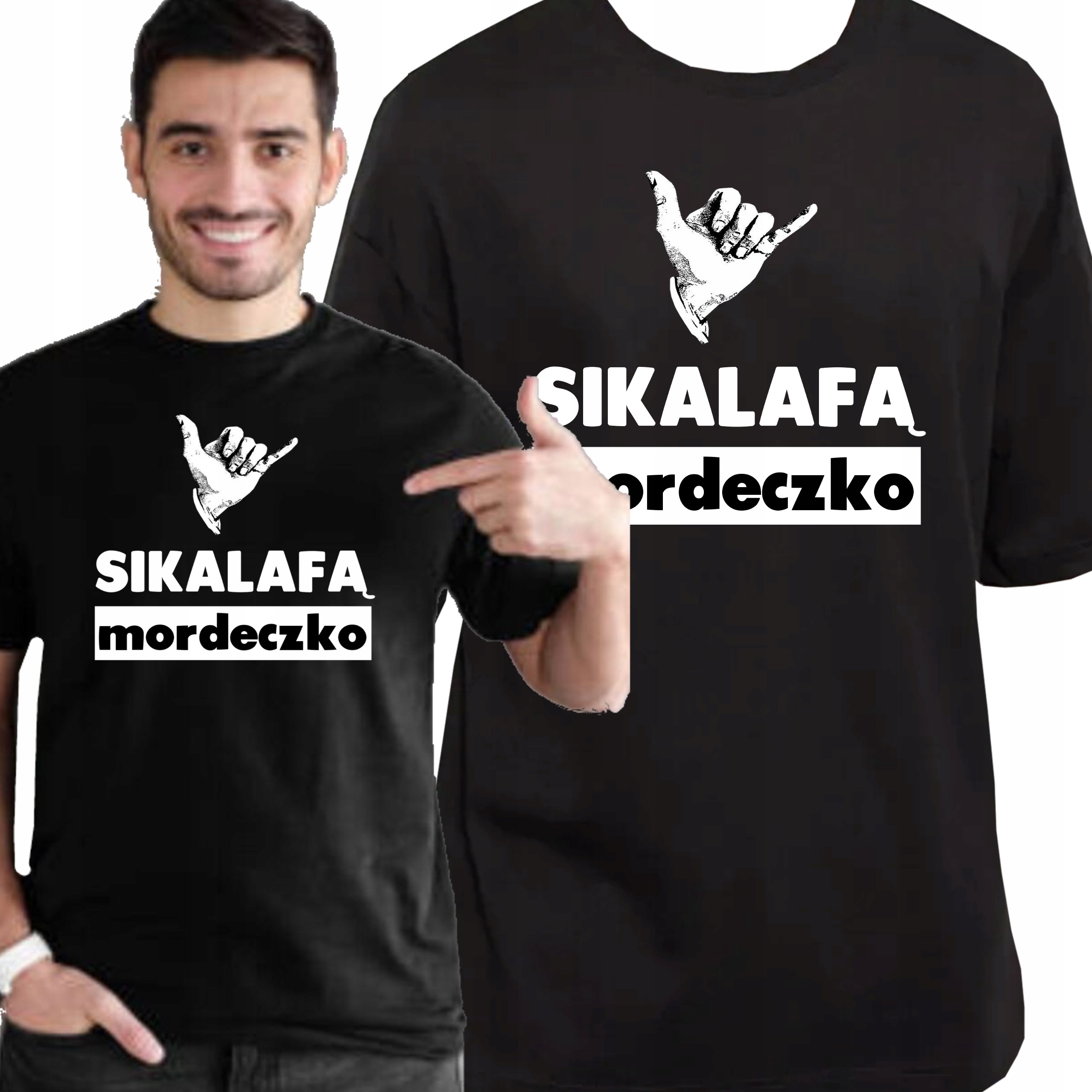 ŚMIESZNA KOSZULKA NADRUK SIKALAFĄ MORDECZKO PREZENT PREMIUM XL 3426 CZARNA