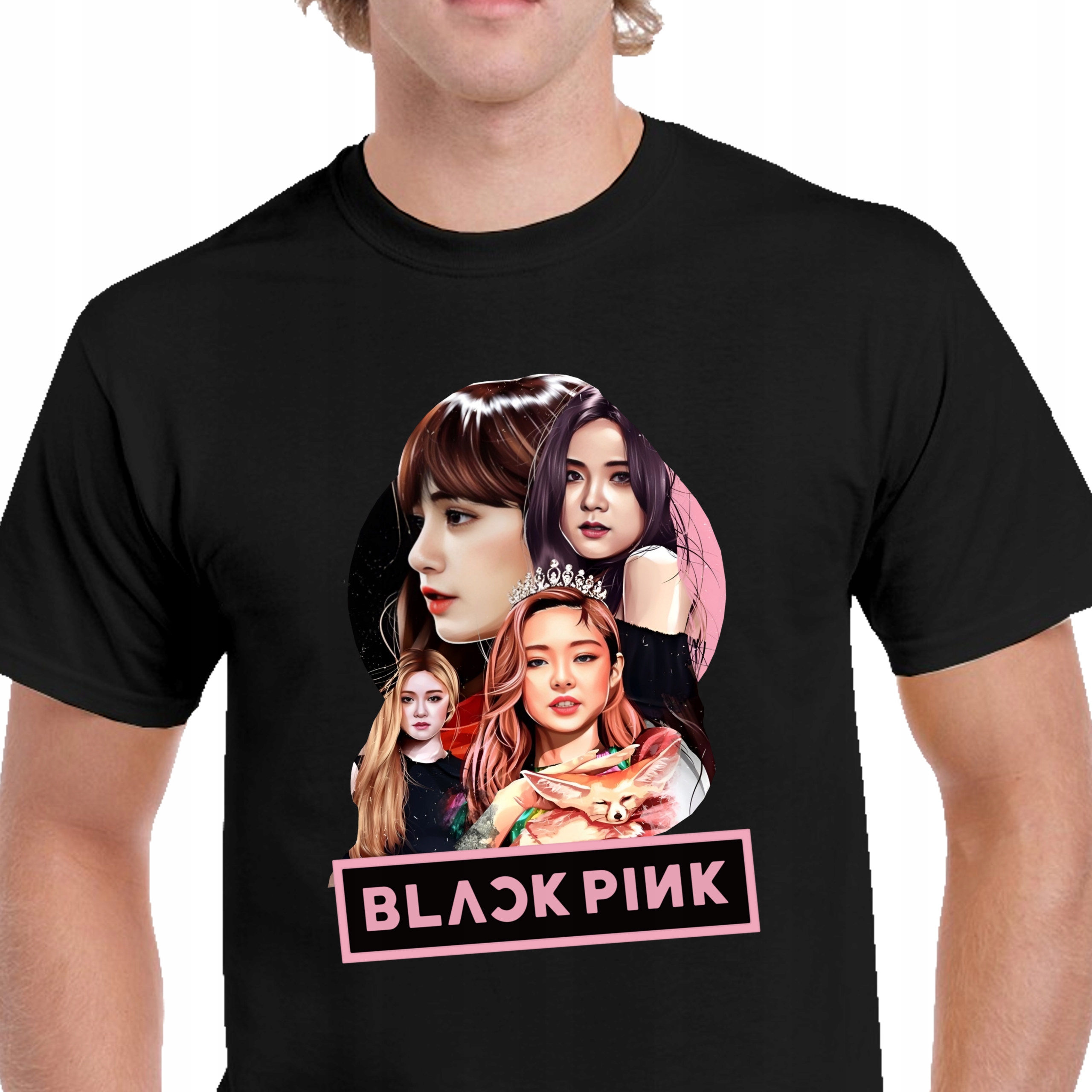 P352 KOSZULKA MĘSKA CZARNA BLACKPINK KPOP Z NADRUKIEM ZESPÓŁ MUZYCZNY XL