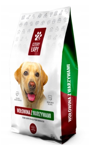 Sucha karma z wołowiną i warzywami dla psa Cztery Łapy PREMIUM 10kg