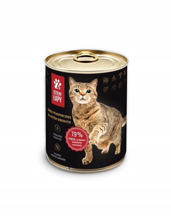 ZESTAW 12x Pełnoporcjowa mokra karma dla kotów Cztery Łapy w puszce 400g