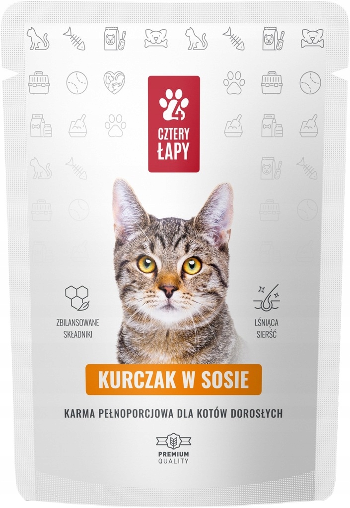 ZESTAW 20x Karma dla kota o smaku kurczaka Cztery Łapy saszetka 85 g
