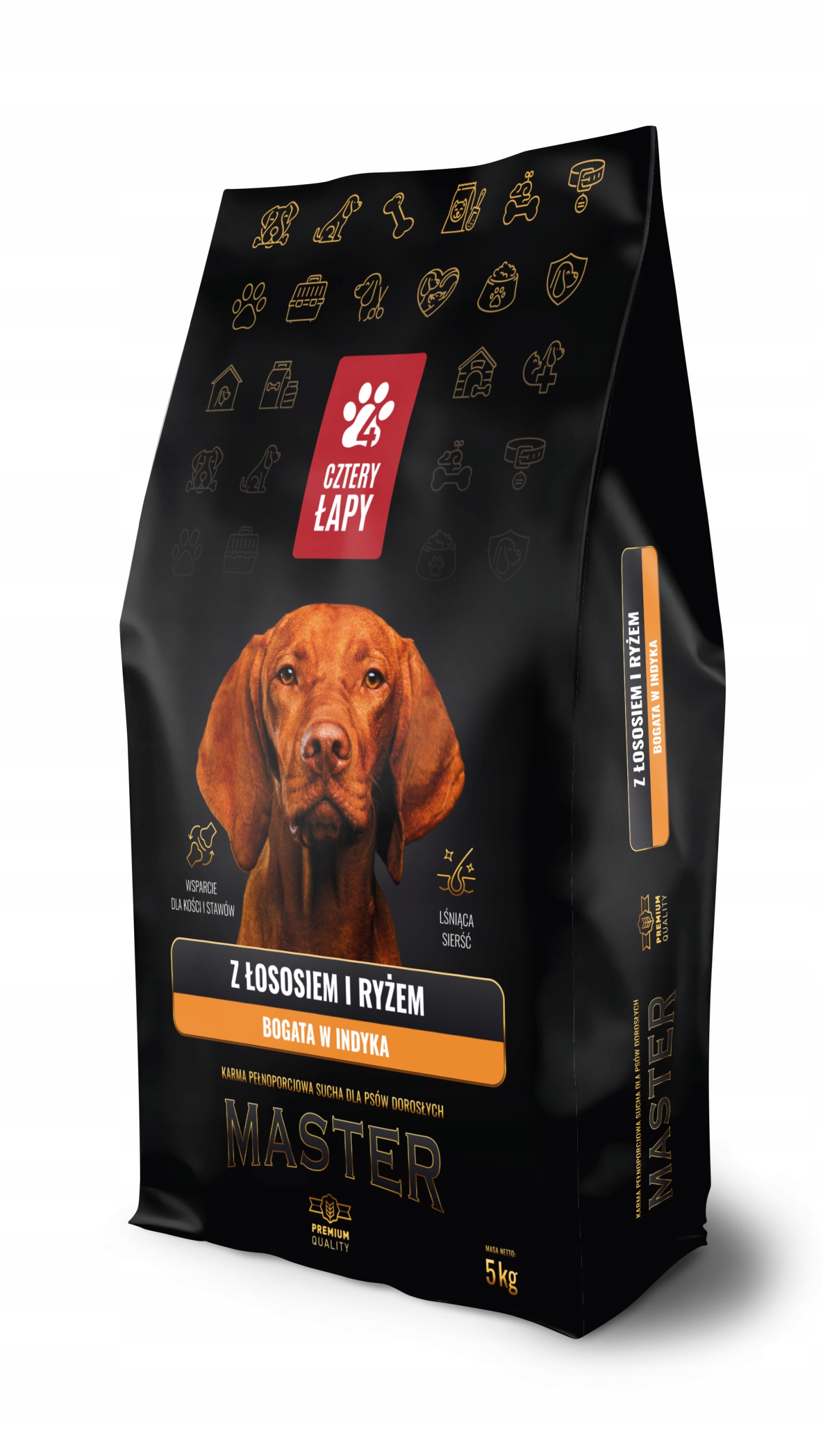 Sucha karma z ryżem, indykiem i łososiem dla psa Cztery Łapy MASTER 5kg