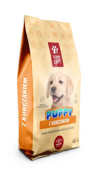 Pełnoporcjowa karma z kurczakiem dla szczeniąt Cztery Łapy PUPPY 5kg