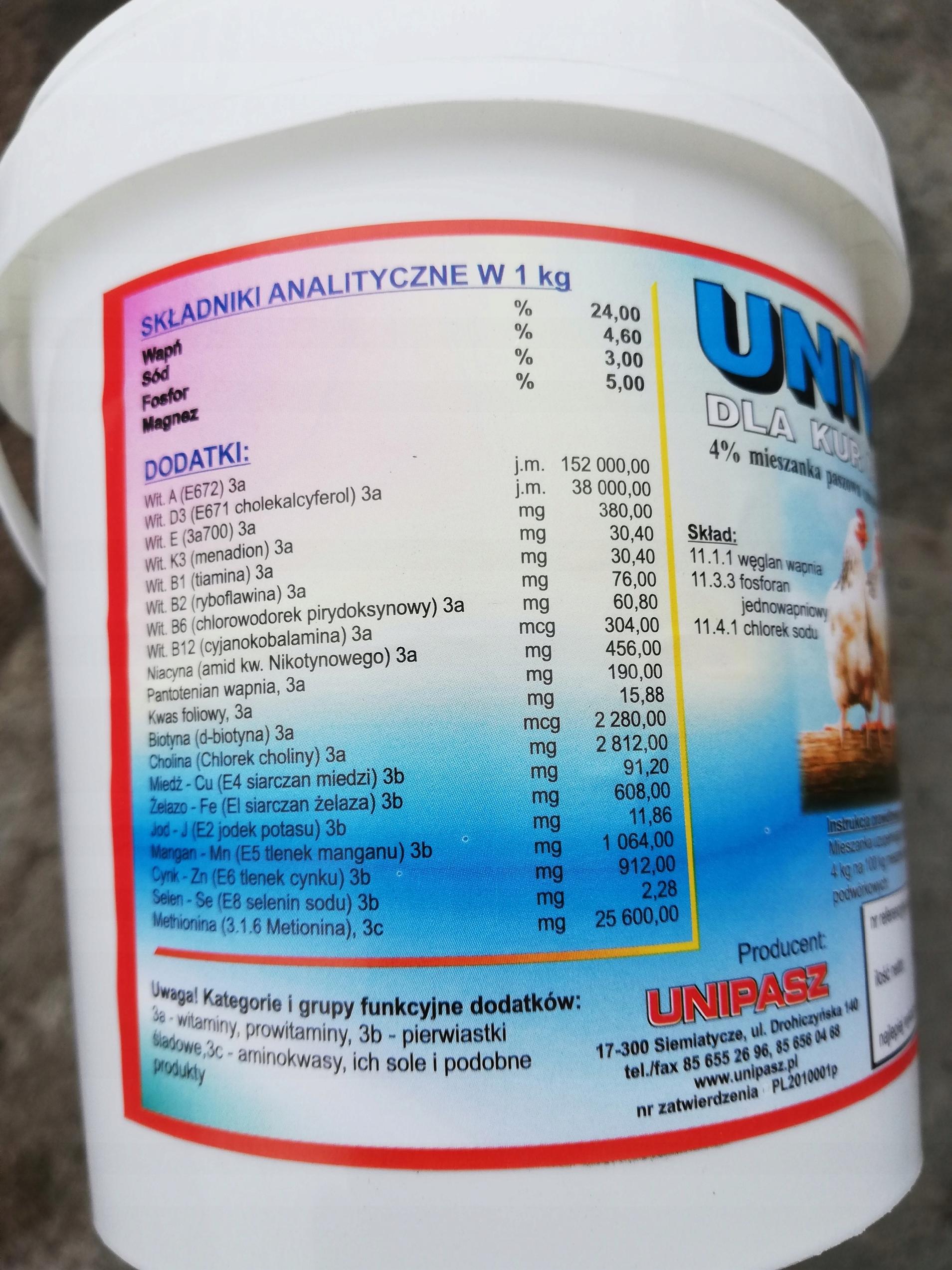 UNIVIT witaminy dla kur niosek, NIOSKA UNIPASZ 4kg