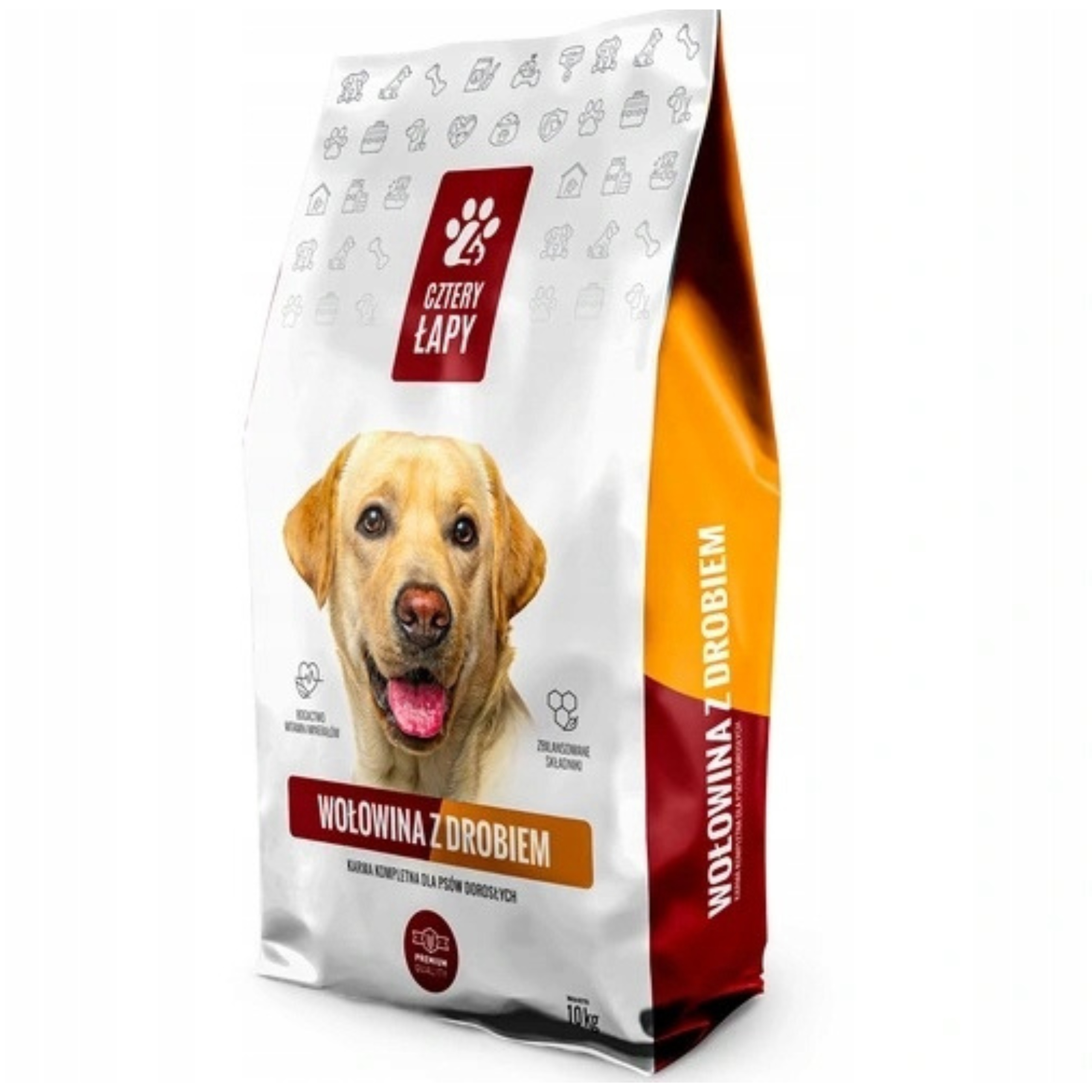 Sucha karma z wołowiną i drobiem dla psa Cztery Łapy PREMIUM 10kg