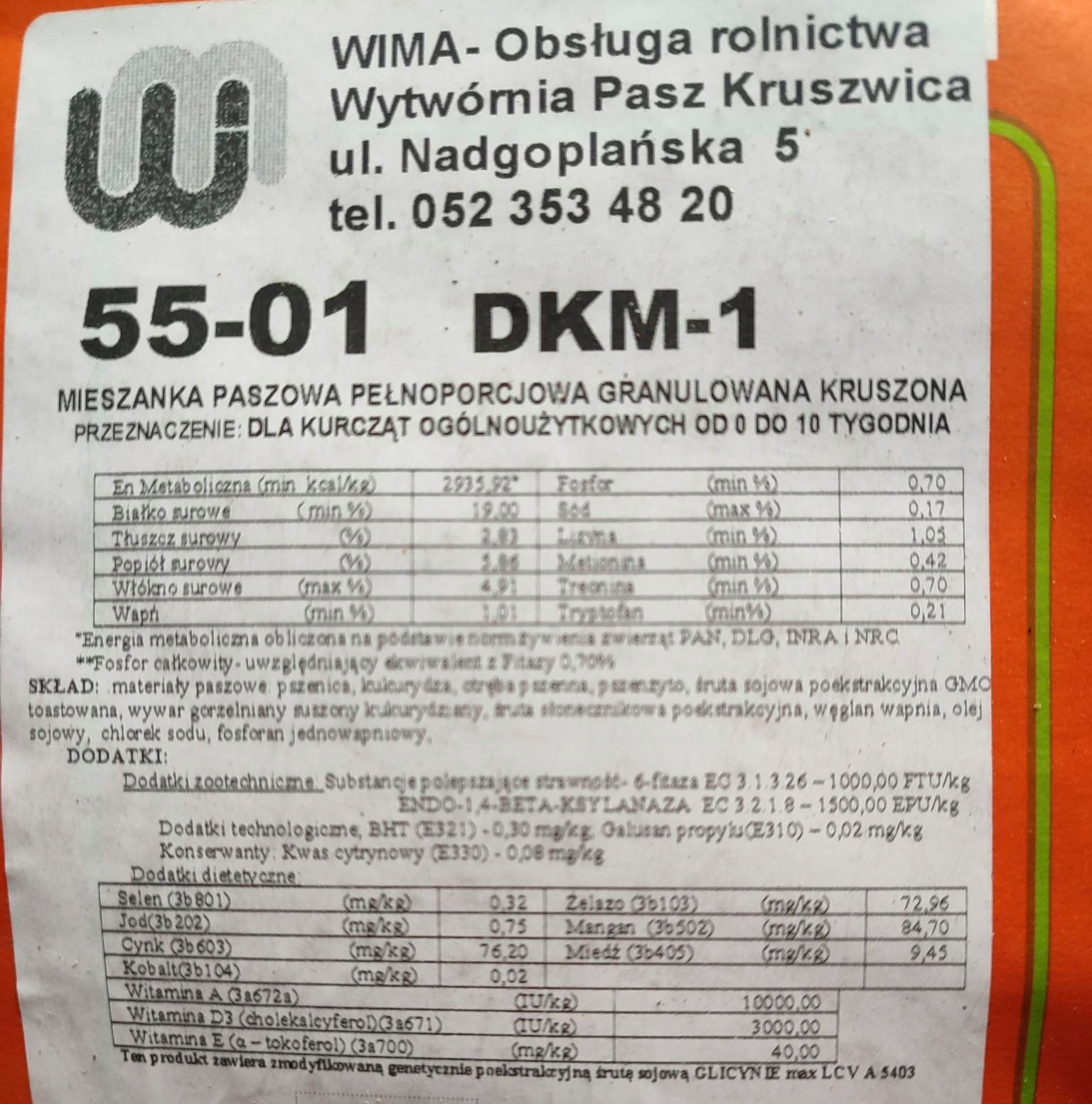 Pasza dla kurcząt kurczak kruszon DKM 1 Wima 25kg