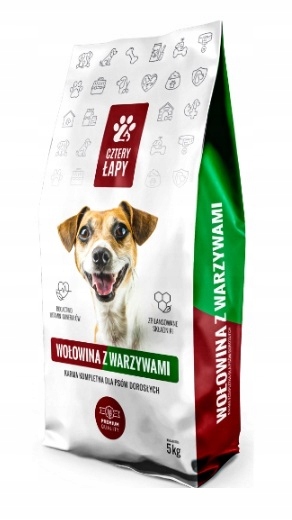 Sucha karma z wołowiną i warzywami dla psa Cztery Łapy PREMIUM 5kg