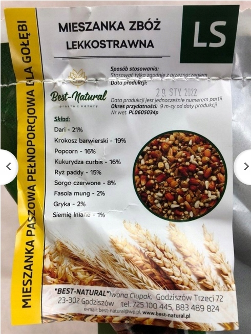 Karma dla gołębi lekkostrawna Best Natural 20 kg