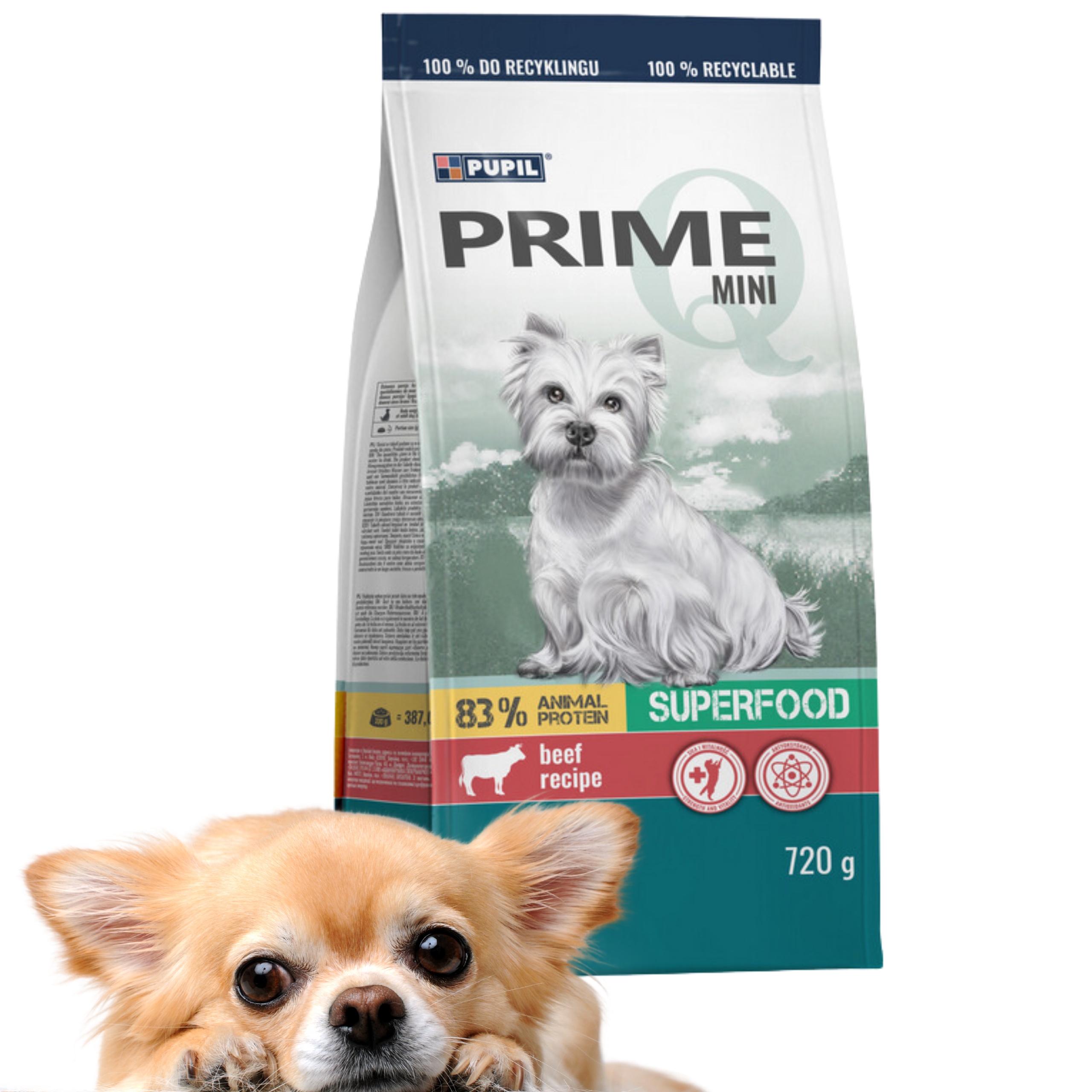 Karma Sucha dla Psa Psów małych ras Pupil Prime Mini wołowina wątróbka 720g