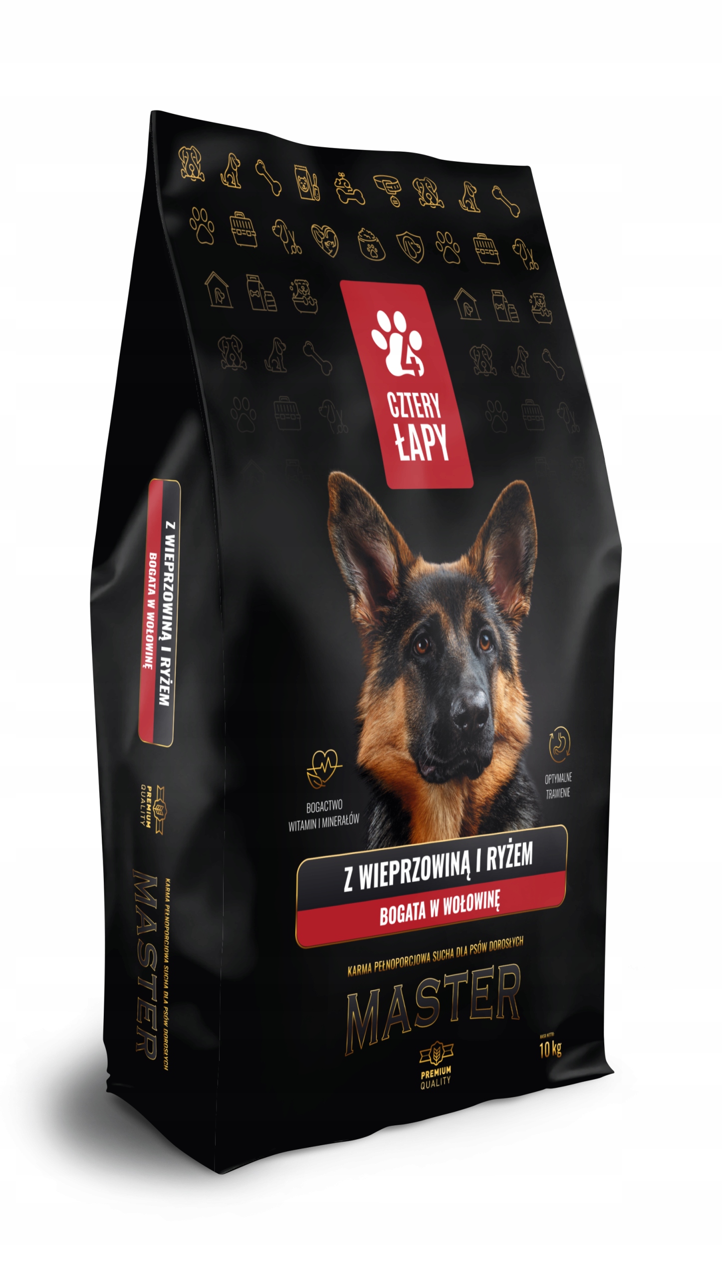Sucha karma z ryżem, wołowiną i wieprzowiną dla psa Cztery Łapy MASTER 10kg