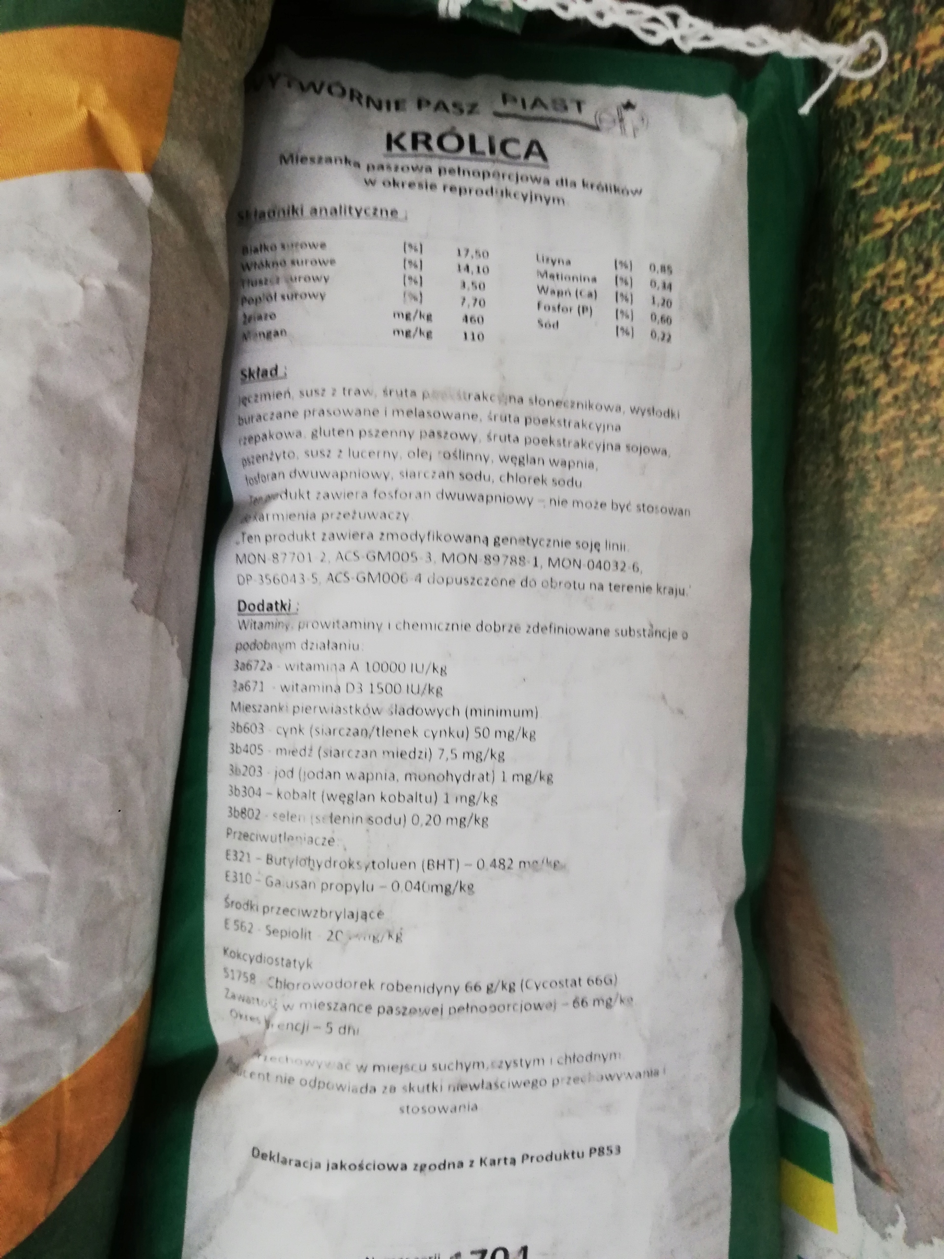 Pasza karma królica, królik matka Piast Pasze 25kg