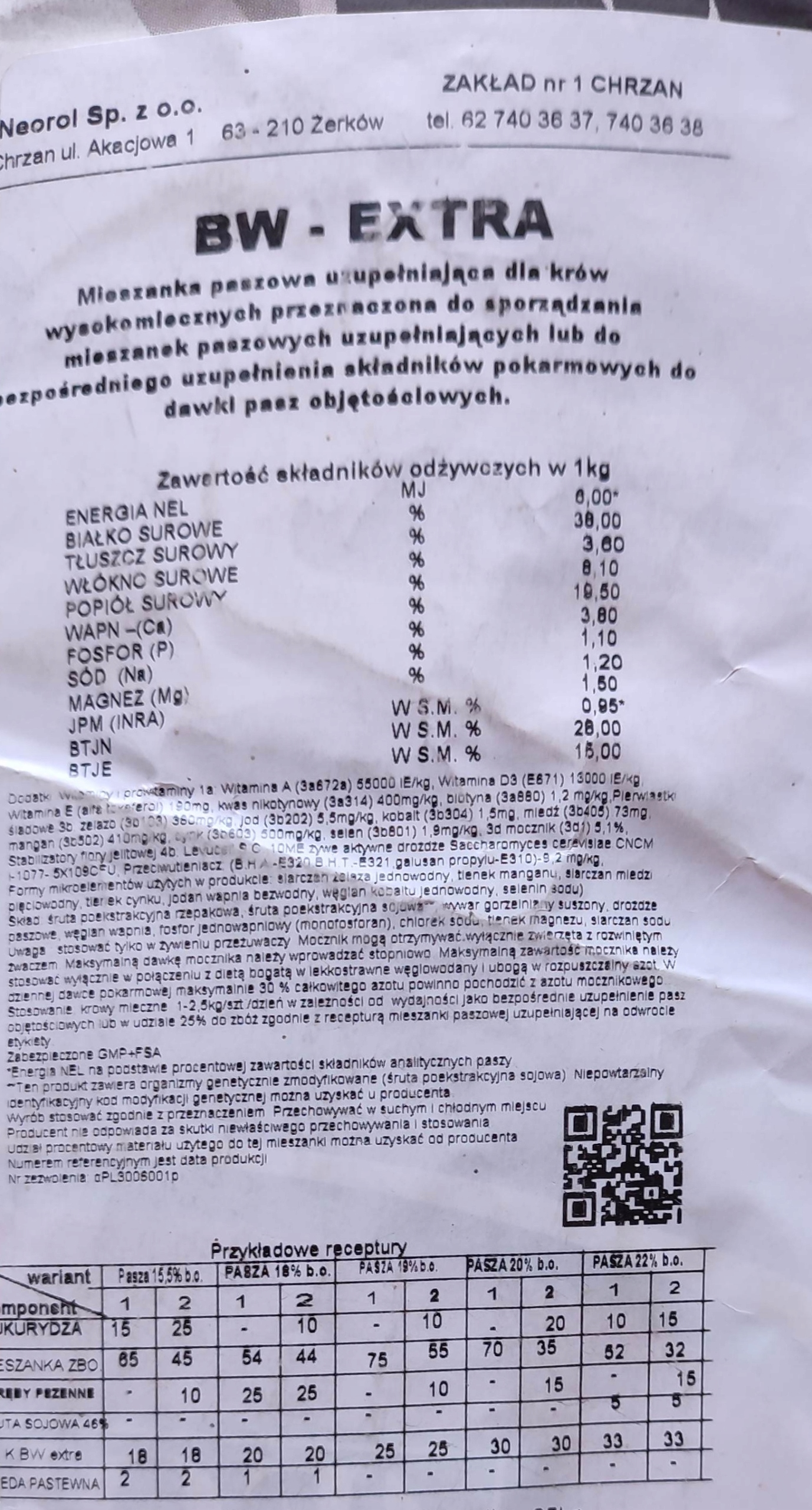 Koncentrat dla krów mlecznych BW Extra Neorol 25kg