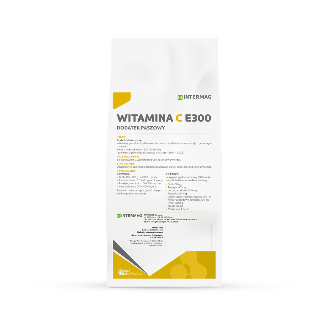 Witamina C E300 - Dodatek paszowy dla zwierząt (kwas L-askorbinowy) 1 kg