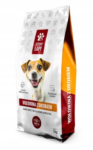 Sucha karma z wołowiną i drobiem dla psa Cztery Łapy PREMIUM 5kg