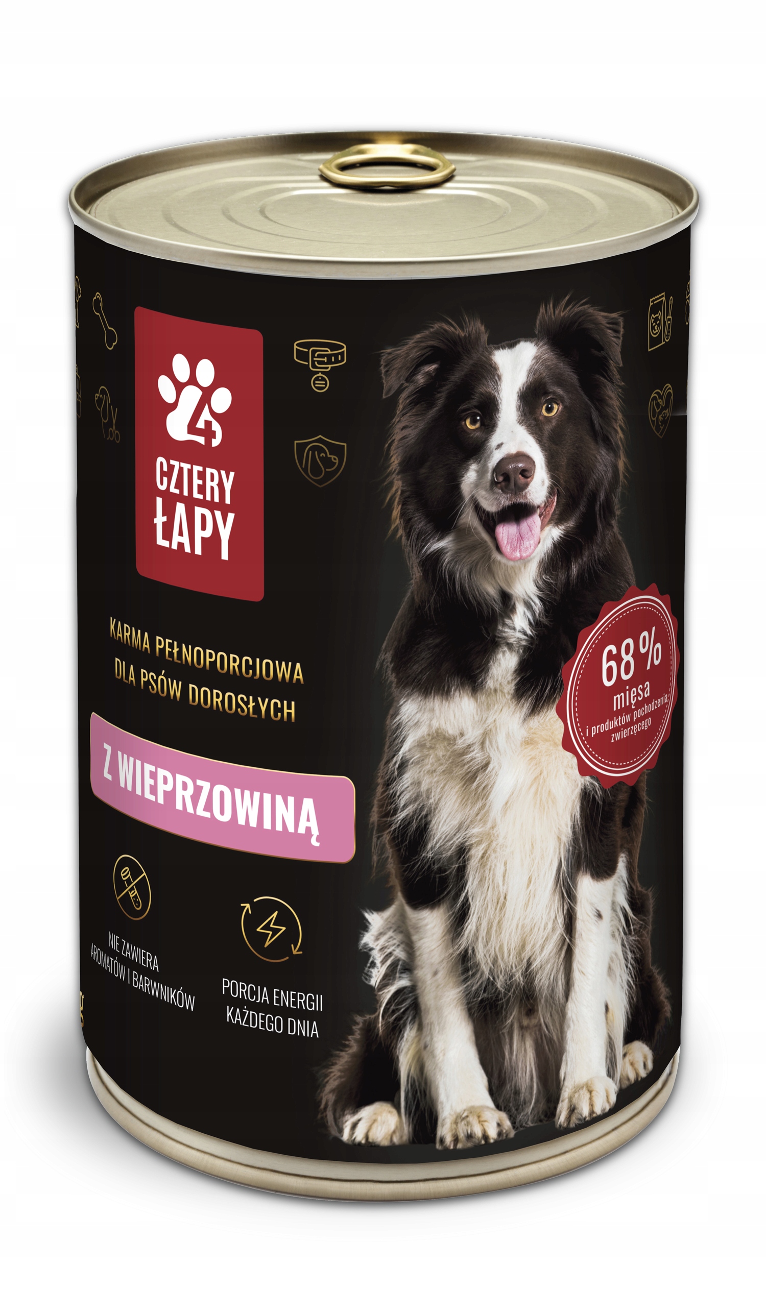 ZESTAW 6x Karma mokra dla psa o smaku wieprzowiny Cztery Łapy Puszka 1250g