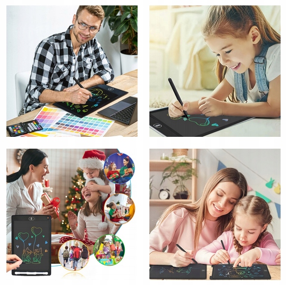 TABLET GRAFICZNY XXL DO RYSOWANIA 12 CALI TABLICA LCD ZNIKOPIS MULTIKOLOR