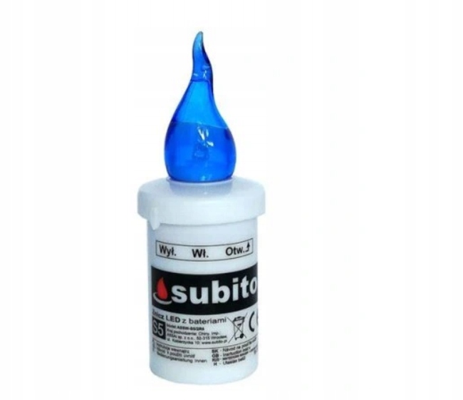 Wkład LED do zniczy kapliczek SUBITO S5 niebieski do 1200h 1szt. 11 cm wys.