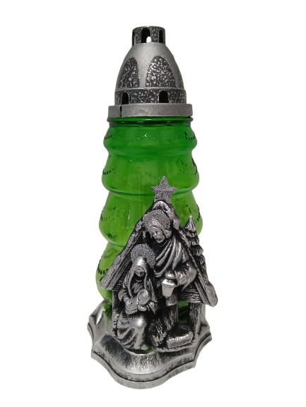 Znicz Bożonarodzeniowy z aplikacją szopki srebrny 27 cm