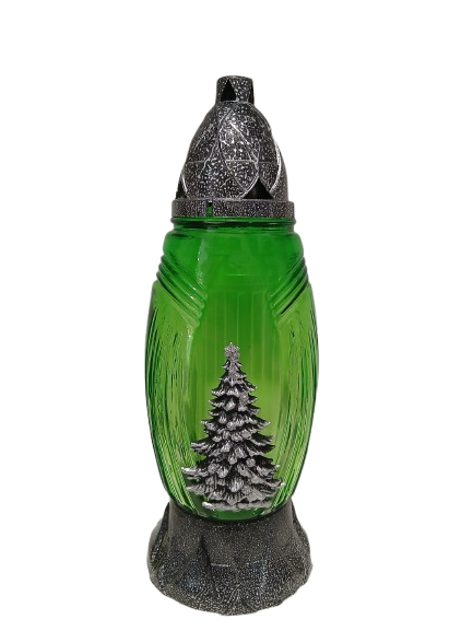 Znicz gwiazdkowy z aplikacją choinki srebrny 30 cm