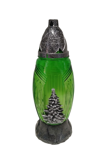 Znicz gwiazdkowy z aplikacją choinki srebrny 30 cm