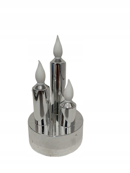 ŚWIECA LED POTRÓJNA SREBRNA STAŁY PŁOMIEŃ 7,5cm*13cm