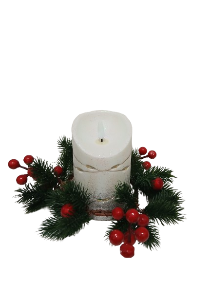 Świeczka dekoracyjna z srebrnym brokatem i łańcuszkiem 8,5cm*13cm