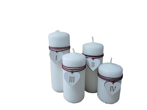 Zestaw świec adwentowych białych z numerami adwentu 1,2,3,4