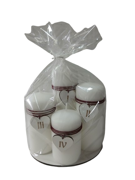 Zestaw świec adwentowych białych z numerami adwentu 1,2,3,4