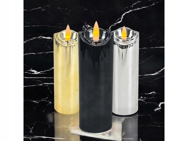 ŚWIECZKA LED Wkład do zniczy EFEKT PŁOMIENIA - 12,5 cm /5,3cm SREBRNA