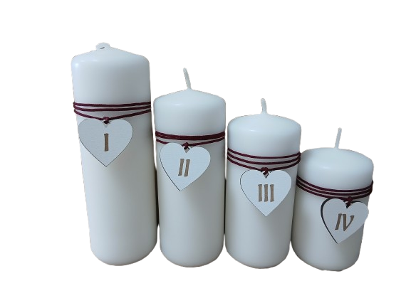 Zestaw świec adwentowych białych z numerami adwentu 1,2,3,4