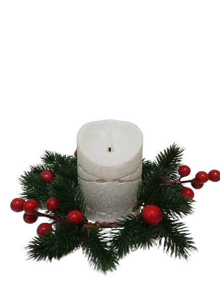 Świeczka dekoracyjna z srebrnym brokatem i łańcuszkiem led 8,5cm*10,5cm