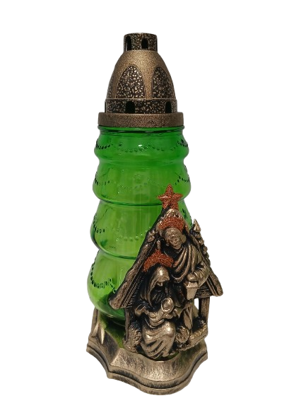 Znicz Bożonarodzeniowy z aplikacją szopki złoty 27 cm