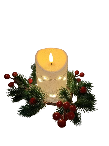 Świeczka dekoracyjna z srebrnym brokatem i łańcuszkiem 8,5cm*13cm