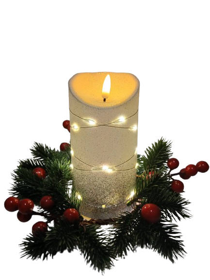 Świeczka dekoracyjna z srebrnym brokatem i łańcuszkiem led 8,5cm*15,7cm