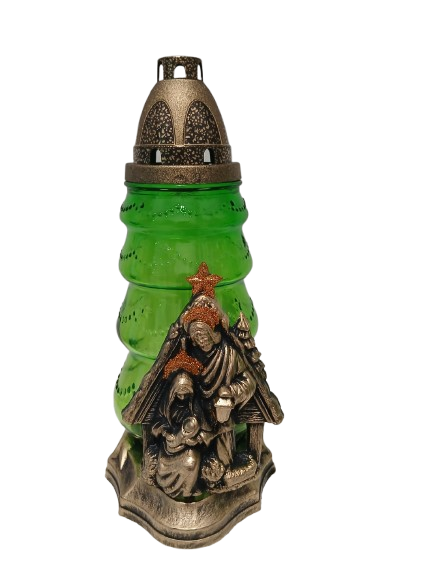 Znicz Bożonarodzeniowy z aplikacją szopki złoty 27 cm