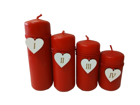 Zestaw świec adwentowych z numerami 1,2,3,4 w kolorze czerwone matowe