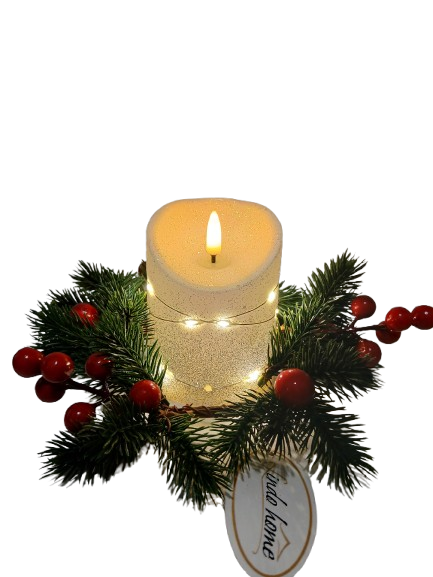 Świeczka dekoracyjna z srebrnym brokatem i łańcuszkiem led 8,5cm*10,5cm